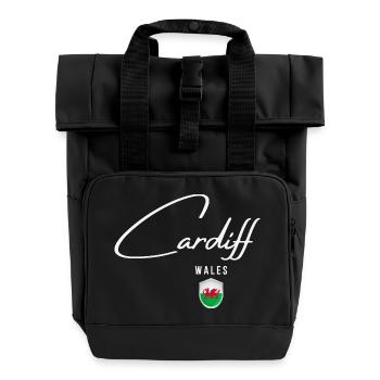Cardiff, Wales, elegantes Design Cardiff - Rolltop Rucksack mit zwei Griffen - Schwarz - Vorne