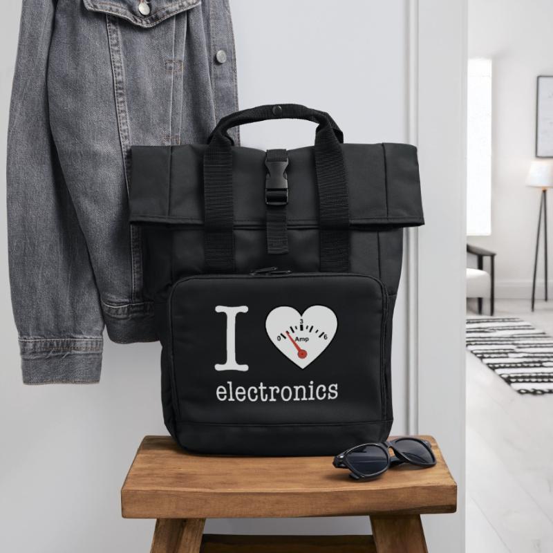 I love Electronics - electronics / gift idea Roll Top Backpack with Two Handles