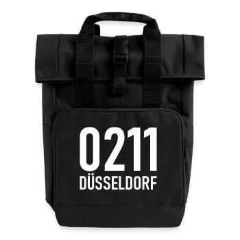 0211 Vorwahl Düsseldorf NRW Rhein - Rolltop Rucksack mit zwei Griffen - Schwarz - Vorne
