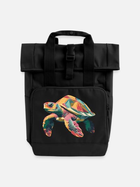 Prismatic Turtle - Roll Top Backpack with Two Handles - black