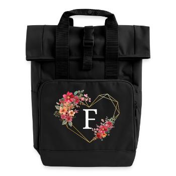Buchstabe f florales goldenes Herz - Rolltop Rucksack mit zwei Griffen - Schwarz - Vorne