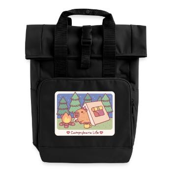 Cute Capybara Chilling In Tent Campybara Life - Roll Top Backpack with Two Handles - black - Front