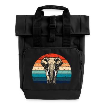 Elefant - Großwild, Stoßzahn, Elfenbein sunset - Rolltop Rucksack mit zwei Griffen - Schwarz - Vorne
