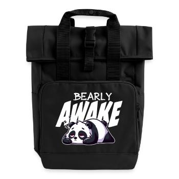 Früh erwachen Panda Illustration - Rolltop Rucksack mit zwei Griffen - Schwarz - Vorne