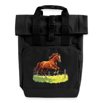 Cheval cabré à la clôture du pâturage - Sac à dos Roll Top à deux anses - noir - Devant