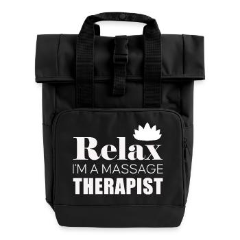Relax Massage Therapist Logo Shirt - Rolltop Rucksack mit zwei Griffen - Schwarz - Vorne
