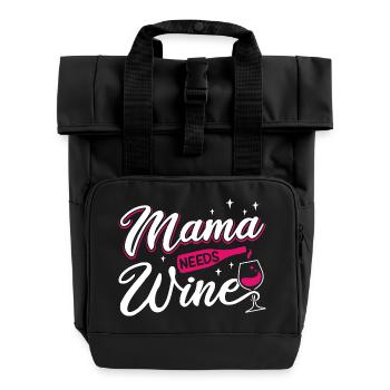 Maman a besoin de vin Art de citation drôle sur la maternité - Sac à dos Roll Top à deux anses - noir - Devant