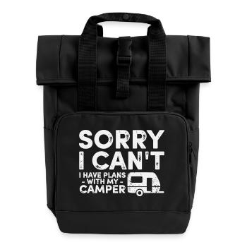 Camper Trailer RV Camping Vacation Camp - Roll Top Backpack with Two Handles - black - Front