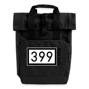 Rheinkilometer 399 Speyer - Rolltop Rucksack mit zwei Griffen - Schwarz - Vorne
