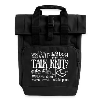 Talk Knit ?, white - Roll Top Backpack with Two Handles - black - Front