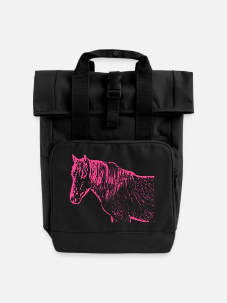 Pferd rosa pink - Rolltop Rucksack mit zwei Griffen - Schwarz