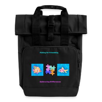 Fishing for Friendship Embracing Differences - Roll Top Backpack with Two Handles - black - Front