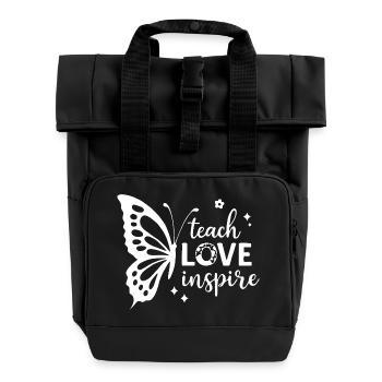 Empowering Butterfly Motif with Inspirational Text - Roll Top Backpack with Two Handles - black - Front