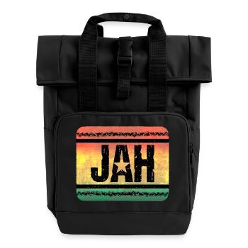 Jah Star in Reggae Vintage Style - Roll Top Backpack with Two Handles - black - Front
