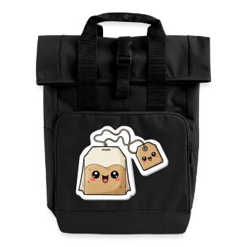 Kawaii Teebeutel Charme - Rolltop Rucksack mit zwei Griffen - Schwarz - Vorne
