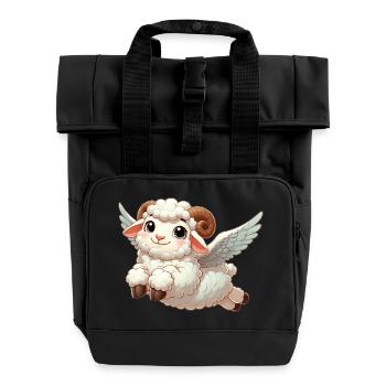 Agneau blanc comme ange avec des ailes - Sac à dos Roll Top à deux anses - noir - Devant