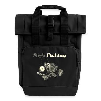 night fishing - Roll Top Backpack with Two Handles - black - Front