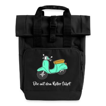 Retro - Die mit dem Roller fährt - Rolltop Rucksack mit zwei Griffen - Schwarz - Vorne