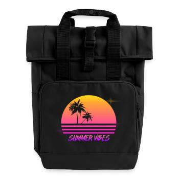 Summer Vibes Retro Synth Sunset Style Shirt - Roll Top Backpack with Two Handles - black - Front