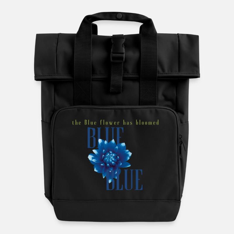 The blue flower has bloomed - Roll Top Backpack with Two Handles - black