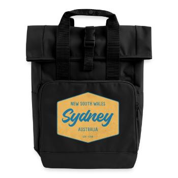 Sydney Vintage Destination Badge - Roll Top Backpack with Two Handles - black - Front