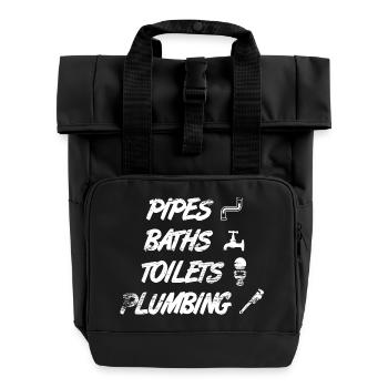Tuyaux, salles de bains, toilettes, sanitaires - Sac à dos Roll Top à deux anses - noir - Devant