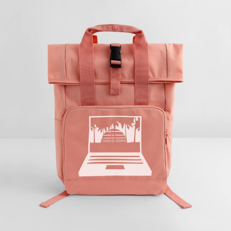 Laptop Computer Screen Palm Trees PC Strip Nerd Roll Top Backpack with Two Handles