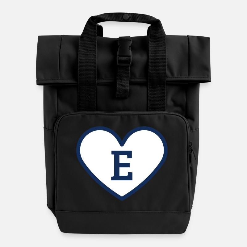 Letter e heart sport trend blue - gift idea - Roll Top Backpack with Two Handles - black