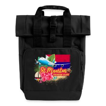 St. Maarten Retro Karibik Vintage Insel Souvenir - Rolltop Rucksack mit zwei Griffen - Schwarz - Vorne