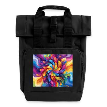 Color - Roll Top Backpack with Two Handles - black - Front