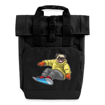 Mops Snowboarder Snowboard - Rolltop Rucksack mit zwei Griffen - Schwarz - Vorne