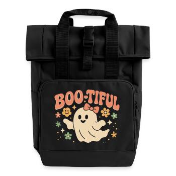 Motif d'Halloween avec un dicton drôle et mignon « Boo-tiful Ghost » - Sac à dos Roll Top à deux anses - noir - Devant