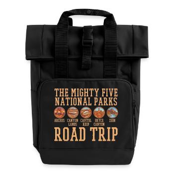 Utah Mighty Five 5 Nationalparks Trip  - Rolltop Rucksack mit zwei Griffen - Schwarz - Vorne