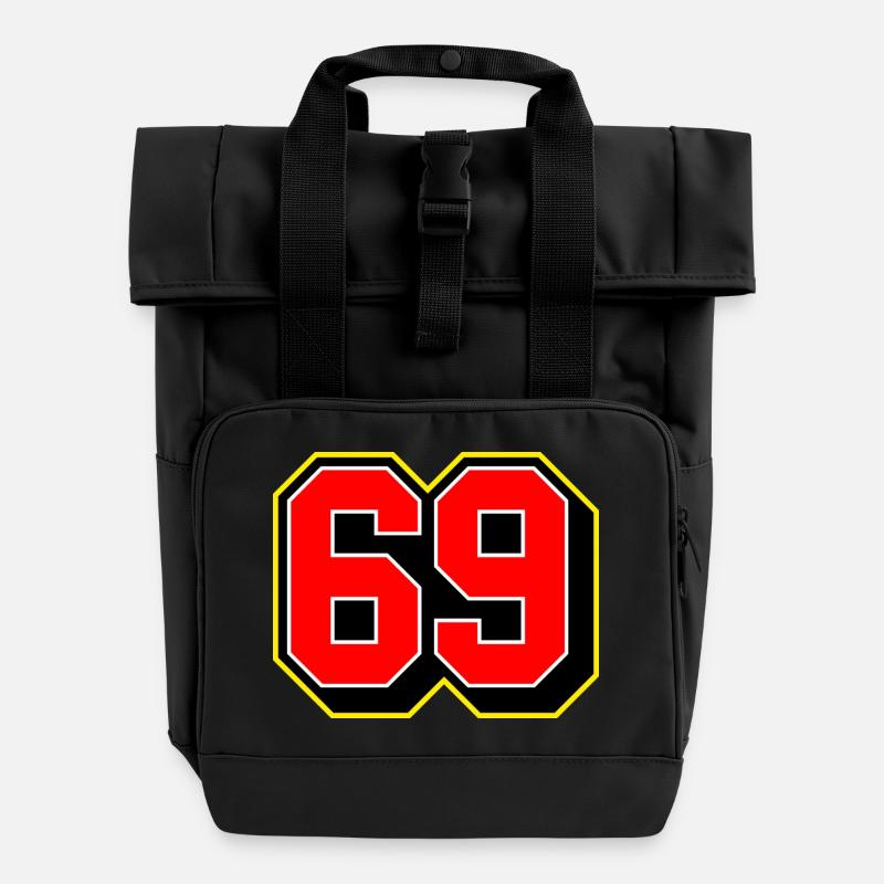 Bold 69 Sports Jersey Number - Roll Top Backpack with Two Handles - black
