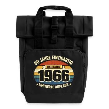 60th Birthday 1966 Legend Vintage Funny - Roll Top Backpack with Two Handles - black - Front