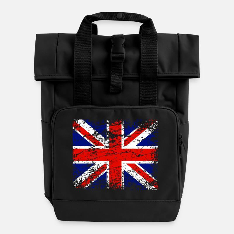 British flag in vintage style - Roll Top Backpack with Two Handles - black