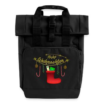Frohe Weihnachten Candy Nikolausstiefel - Rolltop Rucksack mit zwei Griffen - Schwarz - Vorne