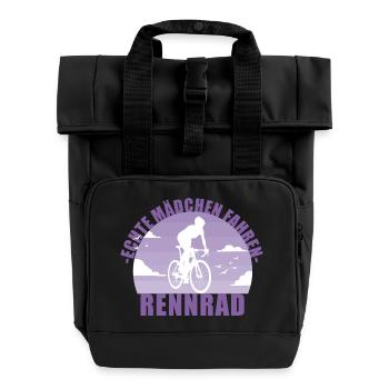 Echte Mädchen fahren Rennrad! Fahrrad Geschenk - Rolltop Rucksack mit zwei Griffen - Schwarz - Vorne