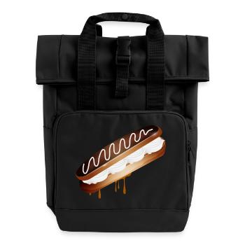 Illustration eines gefüllten Eclairs mit Sahne - Rolltop Rucksack mit zwei Griffen - Schwarz - Vorne