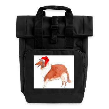Collie Weihnachtsaufkleber - Rolltop Rucksack mit zwei Griffen - Schwarz - Vorne