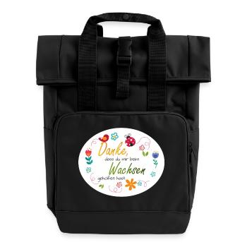 Dire adieu à la garderie - Merci - Fleurs colorées - Sac à dos Roll Top à deux anses - noir - Devant
