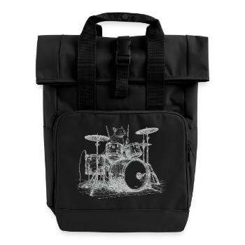 Cat Drums Drummer Musician Vintage Art - Roll Top Backpack with Two Handles - black - Front