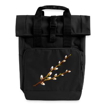 Delicate Palm Catkins Branches – Spring Motif - Roll Top Backpack with Two Handles - black - Front