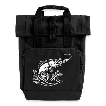 Hecht Raubfisch Sprung Outline - Rolltop Rucksack mit zwei Griffen - Schwarz - Vorne