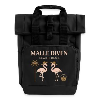 Malle Diven Beach Club Flamingo Mallorca Party  - Rolltop Rucksack mit zwei Griffen - Schwarz - Vorne