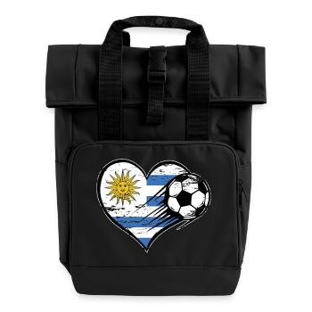 Uruguay Flagge Fußball mit Herz used - Rolltop Rucksack mit zwei Griffen - Schwarz - Vorne