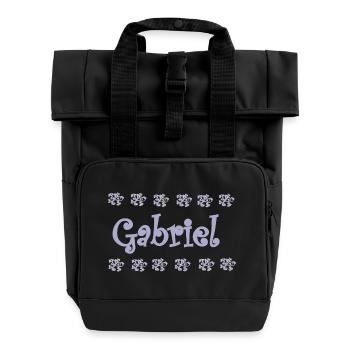 Gabriel Florale Pastel Name Deco - Roll Top Backpack with Two Handles - black - Front