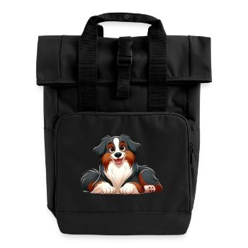 Border Collie - Roll Top Backpack with Two Handles - black - Front