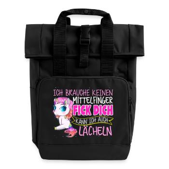 Einhorn - Lächeln - Rolltop Rucksack mit zwei Griffen - Schwarz - Vorne