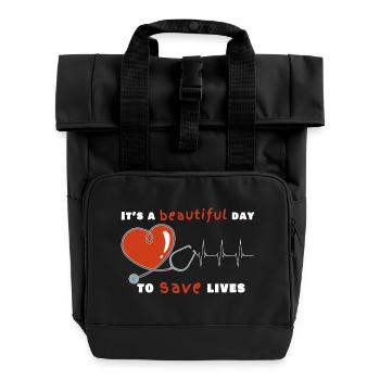 Docteur infirmière soignante Docteur battement cardiaque - Sac à dos Roll Top à deux anses - noir - Devant